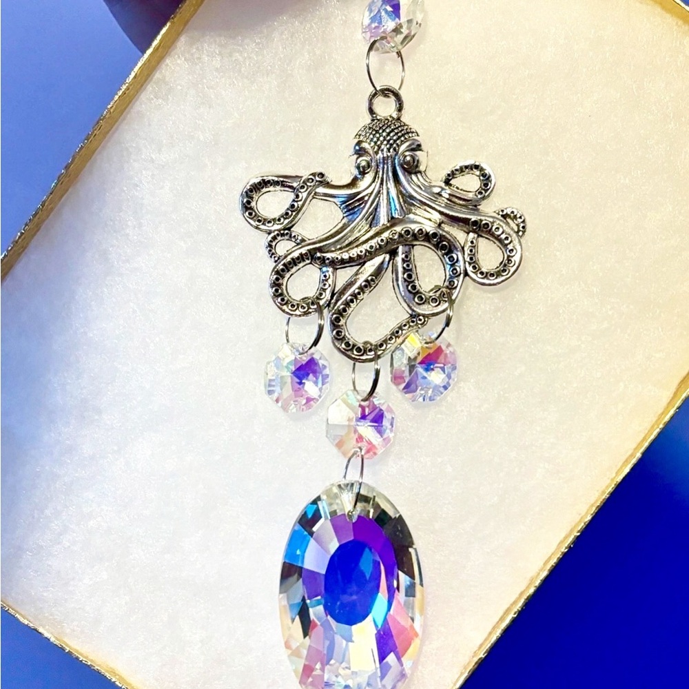 Octopus Swarovski sun catcher ornament, kraken suncatcher, Cthulhu decor